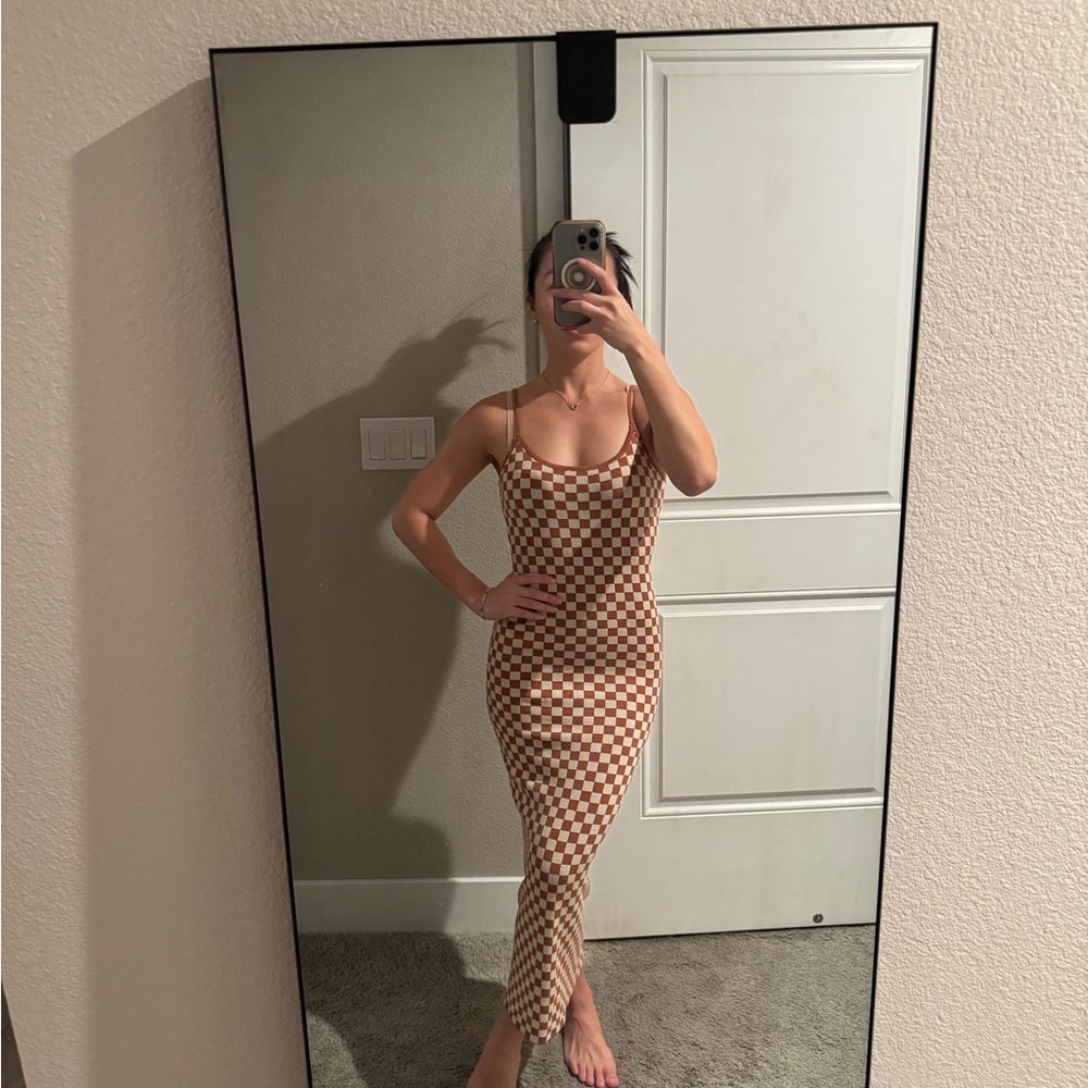 12th Tribe Checkered Brown and White Maxi Dress